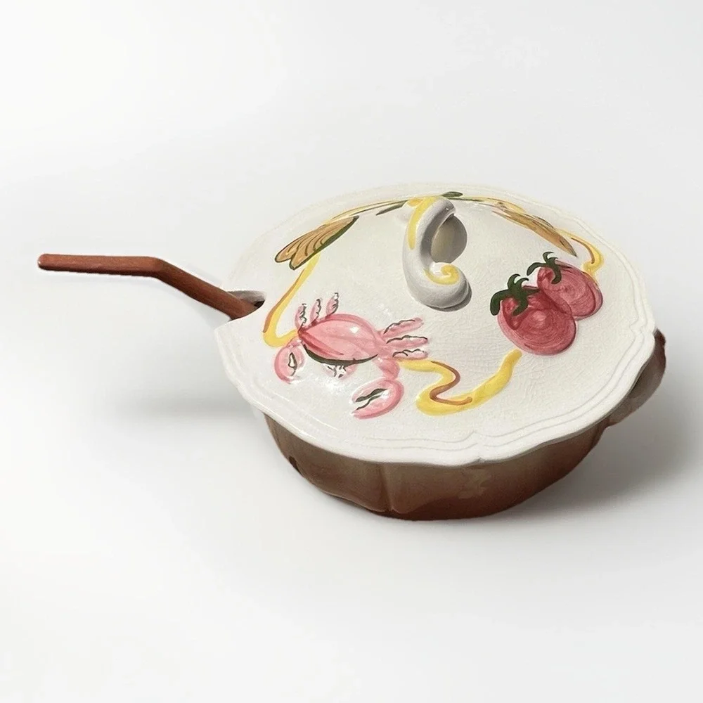 Soup Tureen Set Los Angeles Potteries 1959 MCM Hand Painted Ceramic USA Decor